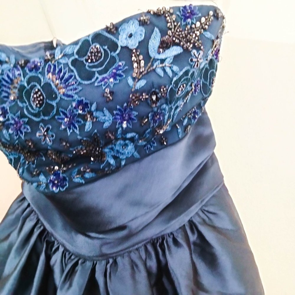 Marchesa Notte Strapless Navy Sequin Embellished Mikado Gown 6 - Picture 8 of 14